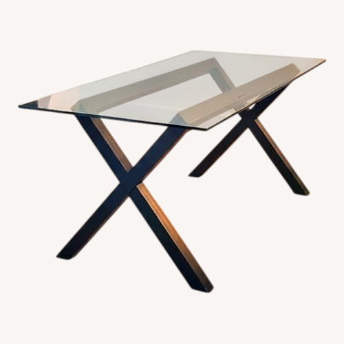 Used Modern Glass Dining Table with X Base for sale on AptDeco