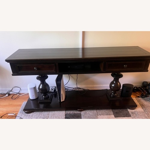 Used Ashley Furniture Dark Brown Wood Media Storage for sale on AptDeco