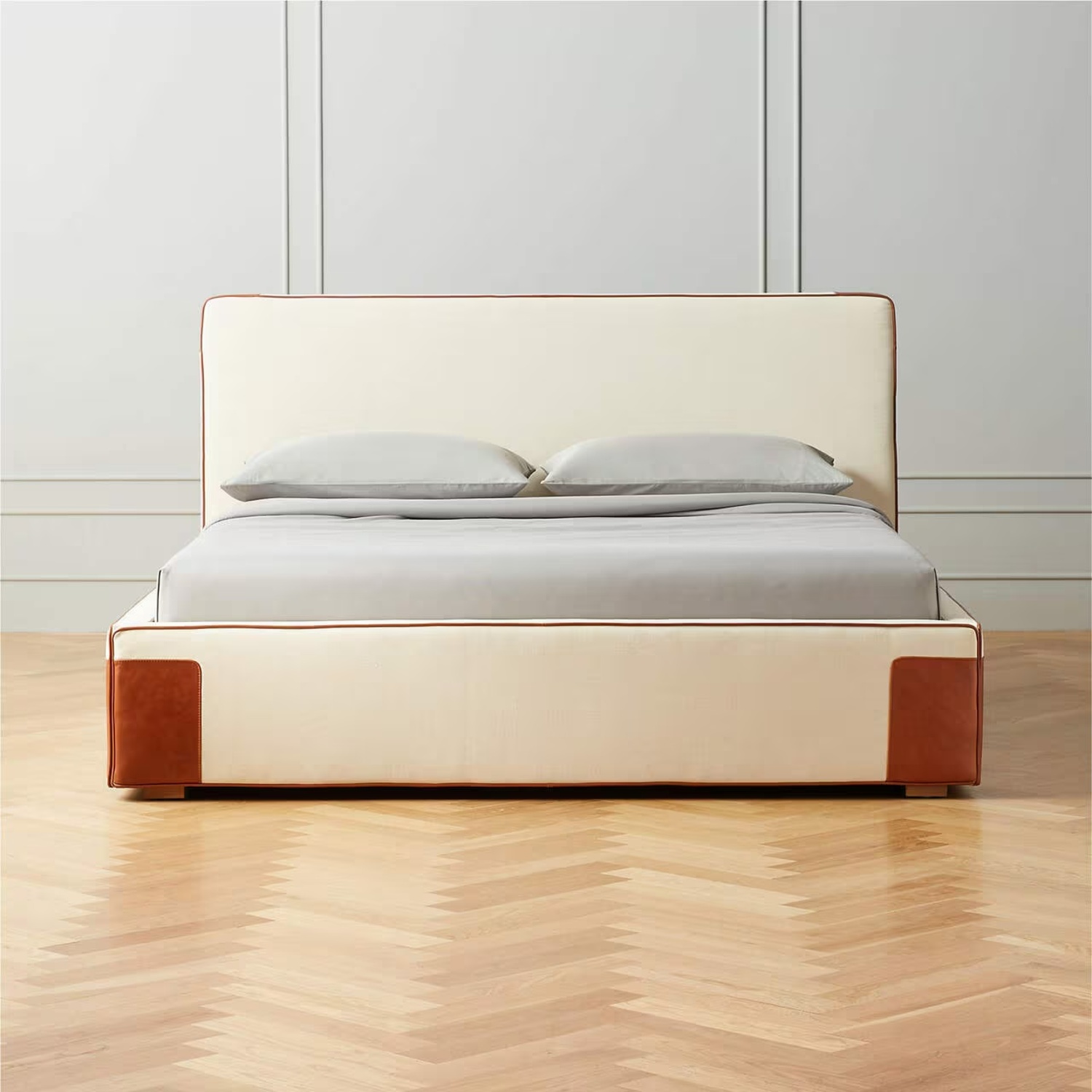 CB2 Tailor Ivory Linen and Leather King Bed - image-4