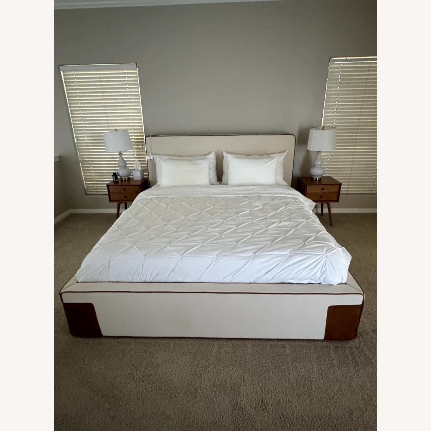 CB2 Tailor Ivory Linen and Leather King Bed - image-1