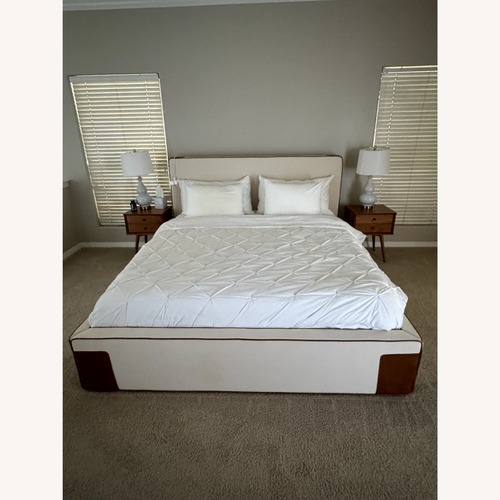 Used CB2 Tailor Ivory Linen and Leather King Bed for sale on AptDeco