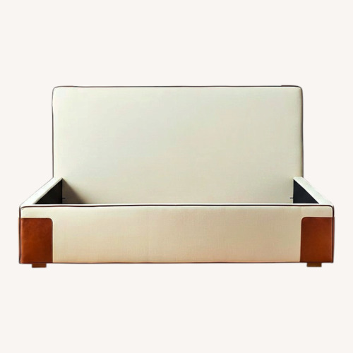 Used CB2 Tailor Ivory Linen and Leather King Bed for sale on AptDeco