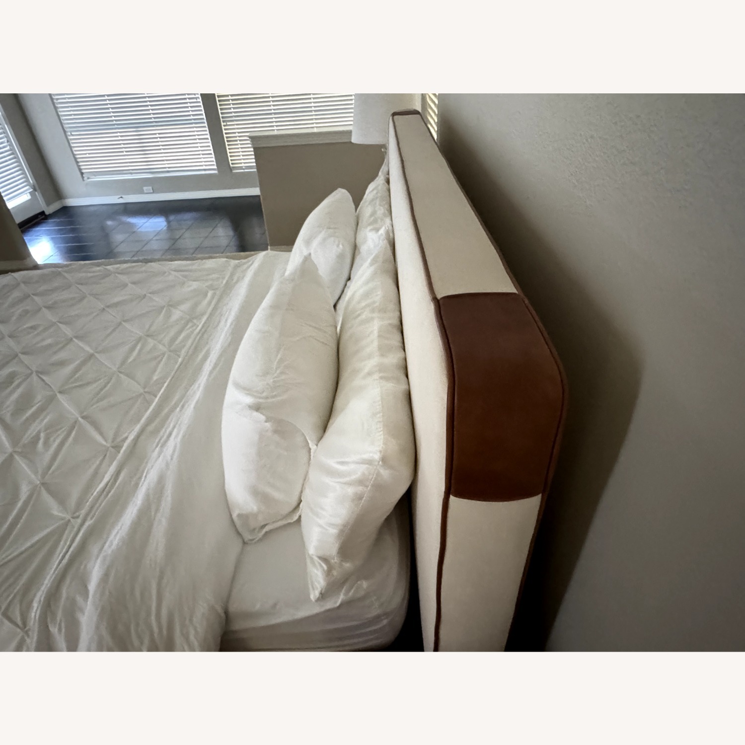 CB2 Tailor Ivory Linen and Leather King Bed - image-3