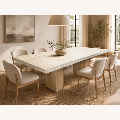 Used Restoration Hardware Lumi Dining Table 72" | Light Oak | Travertine for sale on AptDeco