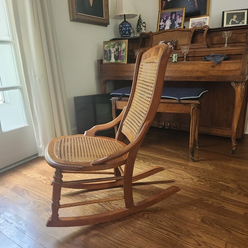 Used Victorian Walnut and Cane Seat Rocking Chair for sale on AptDeco