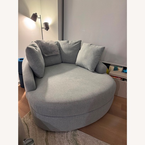 Used Pottery Barn Light Gray Fabric Chair and a Half for sale on AptDeco