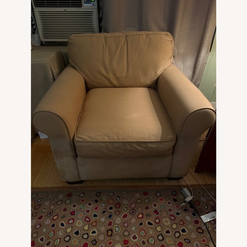 Used Pottery Barn Buchanan Light Brown Fabric Armchair for sale on AptDeco