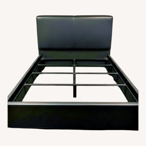Used Queen Bed Frame W Leather Headboard & Wood Frame for sale on AptDeco