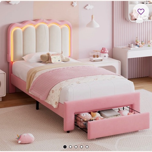 Used LED Bed Frame With Drawer & Adjustable Headboard for sale on AptDeco