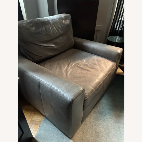 Used Restoration Hardware Light Gray Modena Track Arm Leather Chair for sale on AptDeco