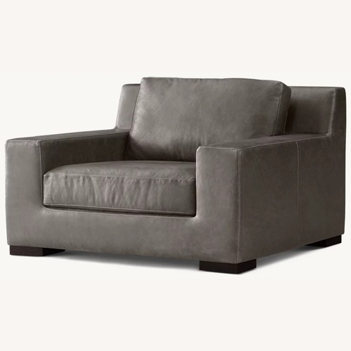 Used Restoration Hardware Light Gray Modena Track Arm Leather Chair for sale on AptDeco