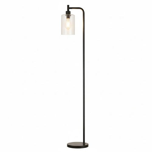 Used Industrial Floor Lamp With Glass Shade - Black for sale on AptDeco