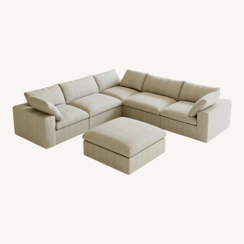 Used Kenda 6-Piece Upholstered Modern Linen Slipcovered Sectional Sofa With Ottoman for sale on AptDeco