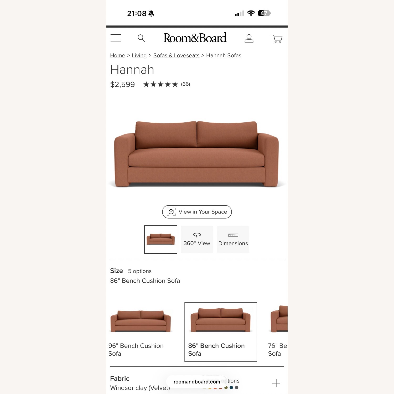 Room & Board 86” Hannah Sofa in Windsor Clay - image-4