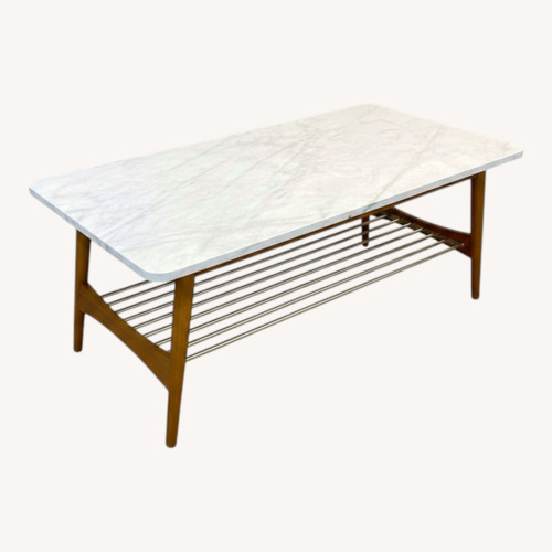Used Walker Edison MCM Faux Marble Top Coffee Table for sale on AptDeco