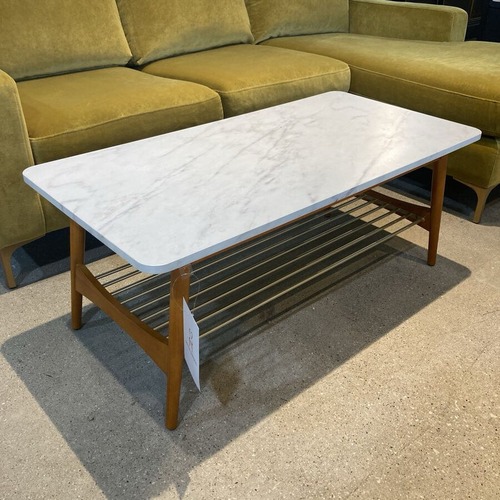 Used Walker Edison MCM Faux Marble Top Coffee Table for sale on AptDeco