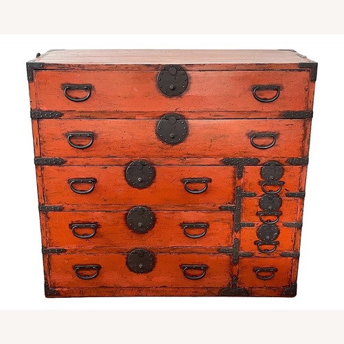 Used Vintage/Antique Japanese Orange Lacquered Tansu for sale on AptDeco
