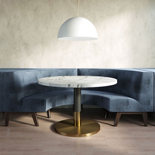 Used West Elm Orbit Round Dining Table – White Marble for sale on AptDeco