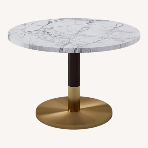 Used West Elm Orbit Round Dining Table – White Marble for sale on AptDeco