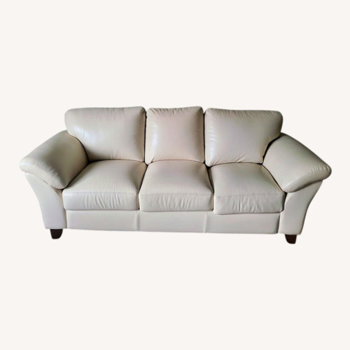 Used Ivory Genuine Leather Pillow Top Arm Sofa for sale on AptDeco