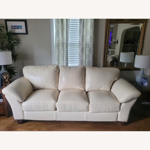 Used Ivory Genuine Leather Pillow Top Arm Sofa for sale on AptDeco