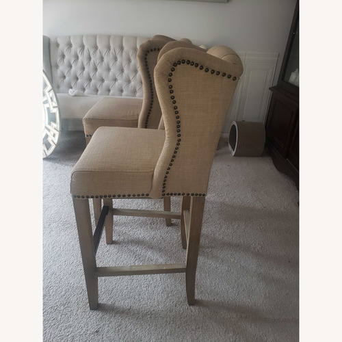 Used Tufted Tan-Brown Bar Height Stool Set for sale on AptDeco