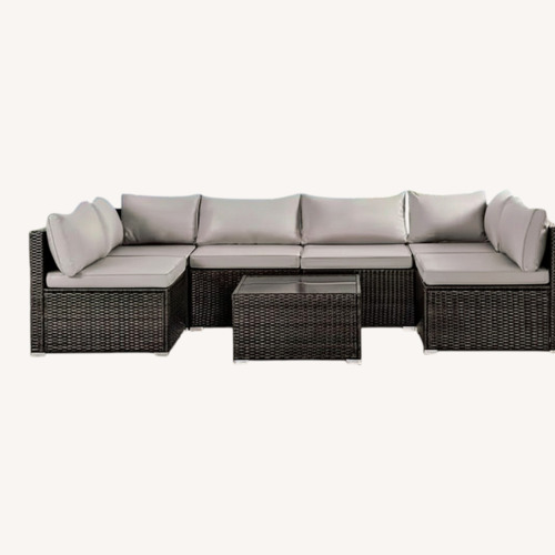 Used Wicker Sectional W Gray Cushions & Coffee Table for sale on AptDeco