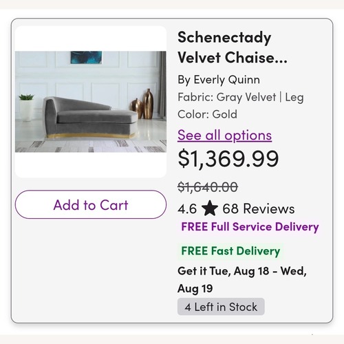 Used Wayfair Light Gray Velvet Chaise Lounge for sale on AptDeco