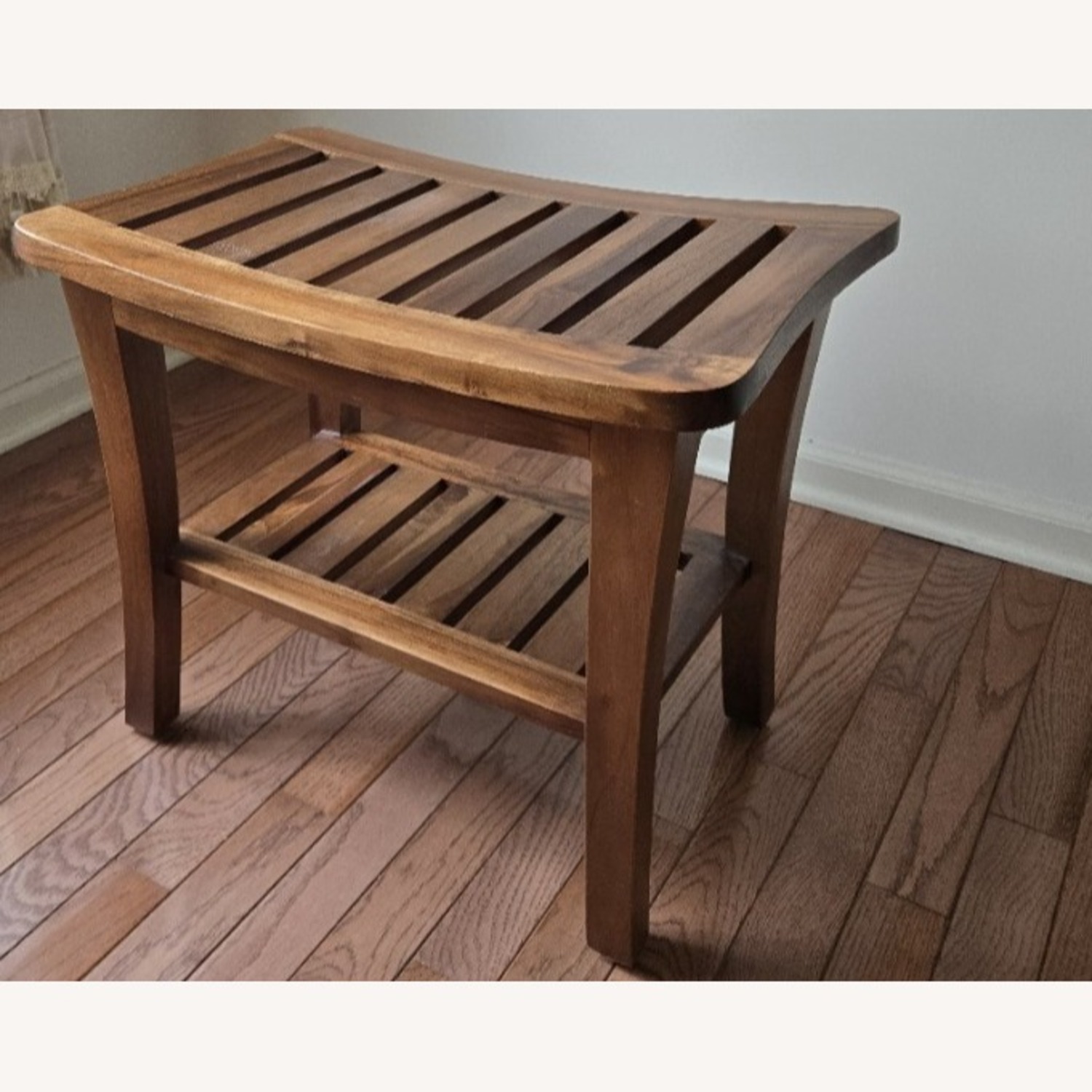 Light Brown Teak Wood Shower Bench - image-1