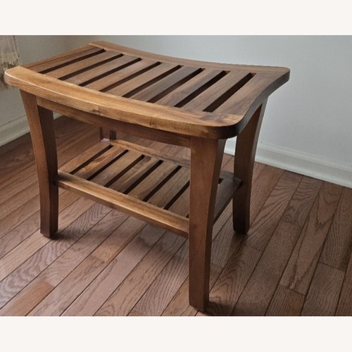 Used Light Brown Teak Wood Shower Bench for sale on AptDeco