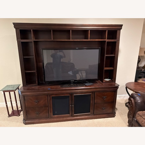 Used Ashley Furniture Dark Brown Wood Media Storage for sale on AptDeco