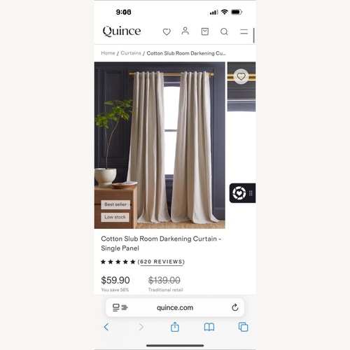 Used Quince Cotton Slub Blackout Curtain for sale on AptDeco