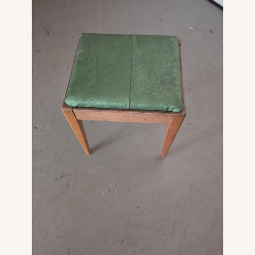 Used Vintage Wooden Stool with Green Upholstery for sale on AptDeco