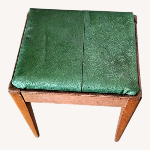 Used Vintage Wooden Stool with Green Upholstery for sale on AptDeco