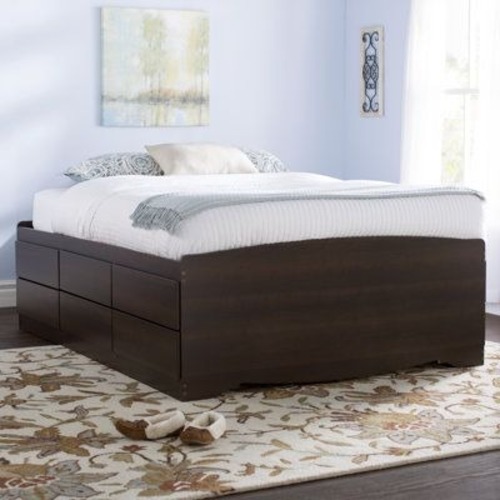 Used 12-Drawer Queen Storage Bed – Dark Brown Wood for sale on AptDeco