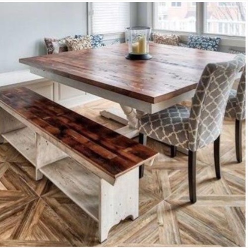 Used 6x6 Reclaimed Oak Barnwood Table+ Bench Set for sale on AptDeco