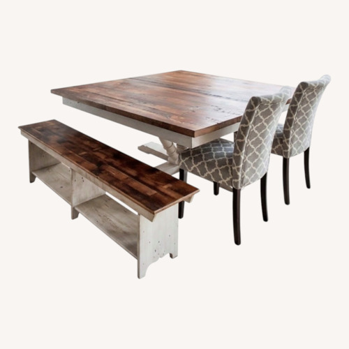 Used 6x6 Reclaimed Oak Barnwood Table+ Bench Set for sale on AptDeco