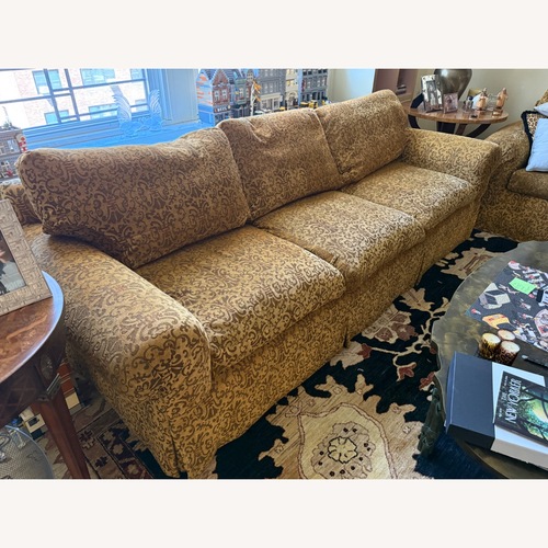 Used RJones & Associates Custom Vintage Upholstered Gold-Patterned Sofa for sale on AptDeco