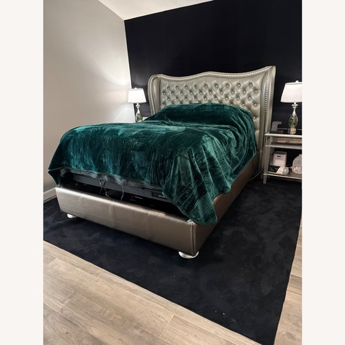 Used Silver Leather Queen Bed for sale on AptDeco