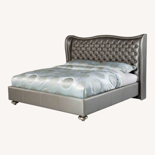 Used Silver Leather Queen Bed for sale on AptDeco