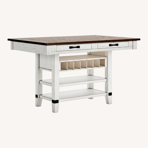 Used Ashley Valebeck Counter Height Storage Table w Wine Rack for sale on AptDeco