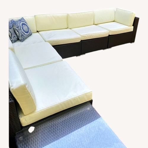 Used Sears Dark Brown Rattan 3+ Piece Sectional for sale on AptDeco