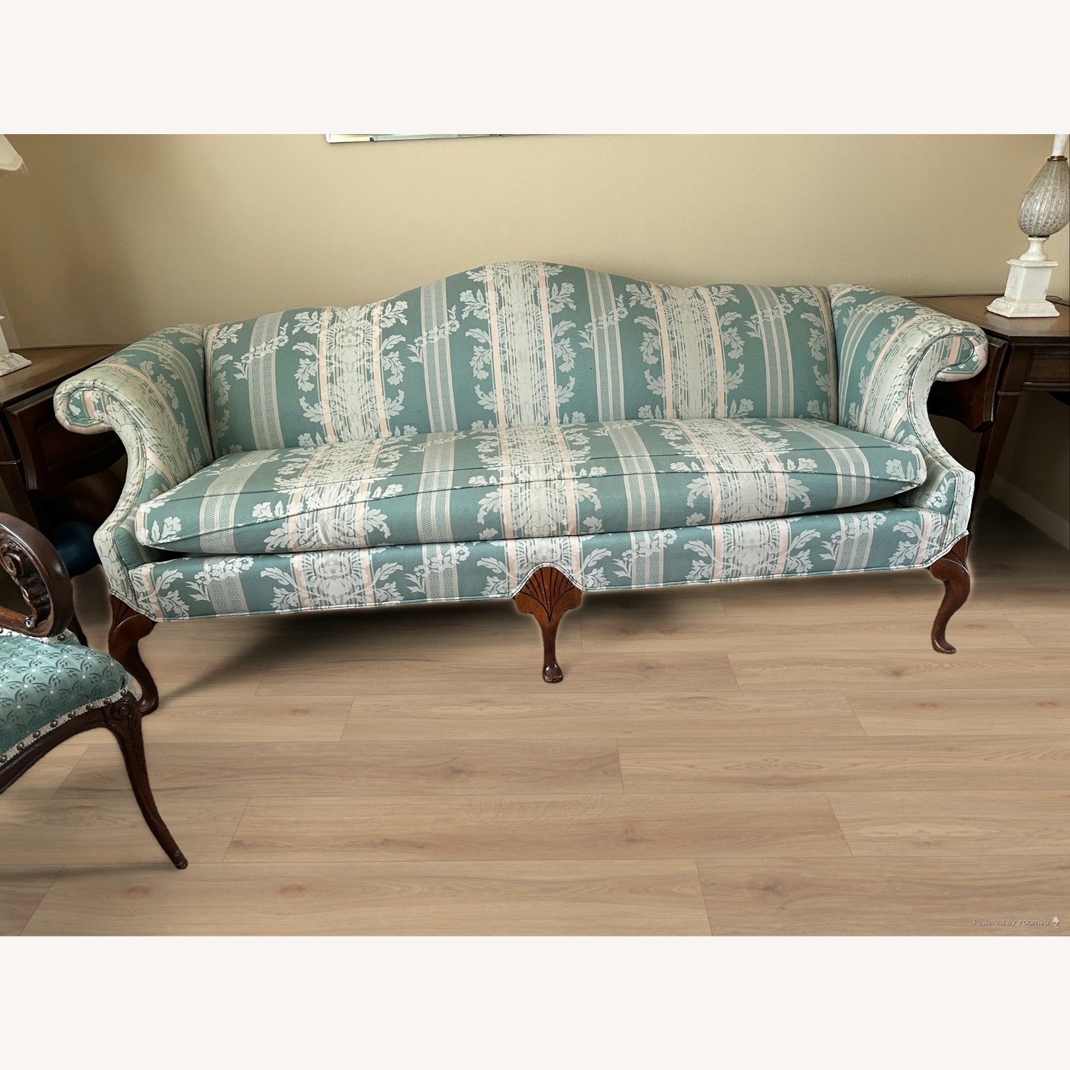 Vintage Sage Green Damask Sofa - image-2