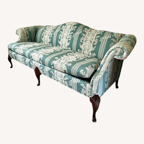 Used Vintage Sage Green Damask Sofa for sale on AptDeco