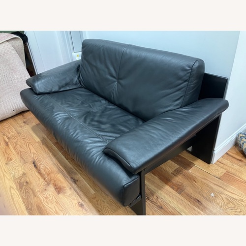 Used Vintage/Antique Black Leather 2 Seater Sofa for sale on AptDeco