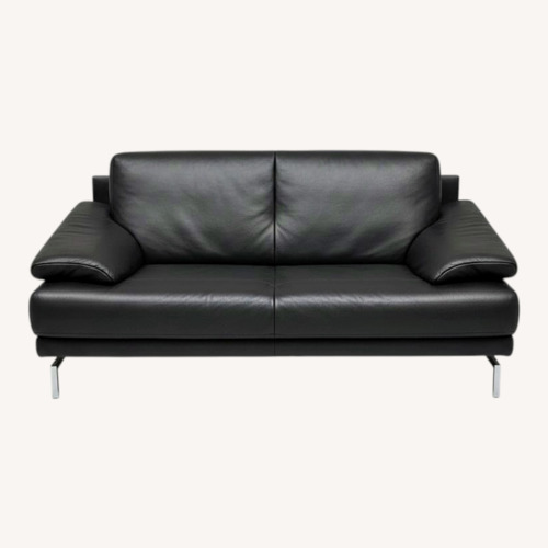 Used Vintage/Antique Black Leather 2 Seater Sofa for sale on AptDeco