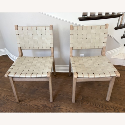Used Pottery Barn Fenton Woven Leather Dining Chair Set for sale on AptDeco