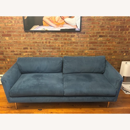 Used West Elm Sloane Blue Velvet 2 Seater Sofa for sale on AptDeco