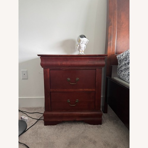 Used Raymour & Flanigan Dark Brown Wood Nightstands for sale on AptDeco