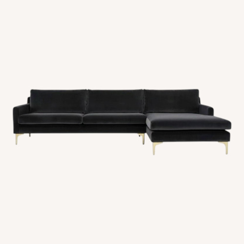 Used AllModern Pearl Blue Velvet Reversible Sectional for sale on AptDeco